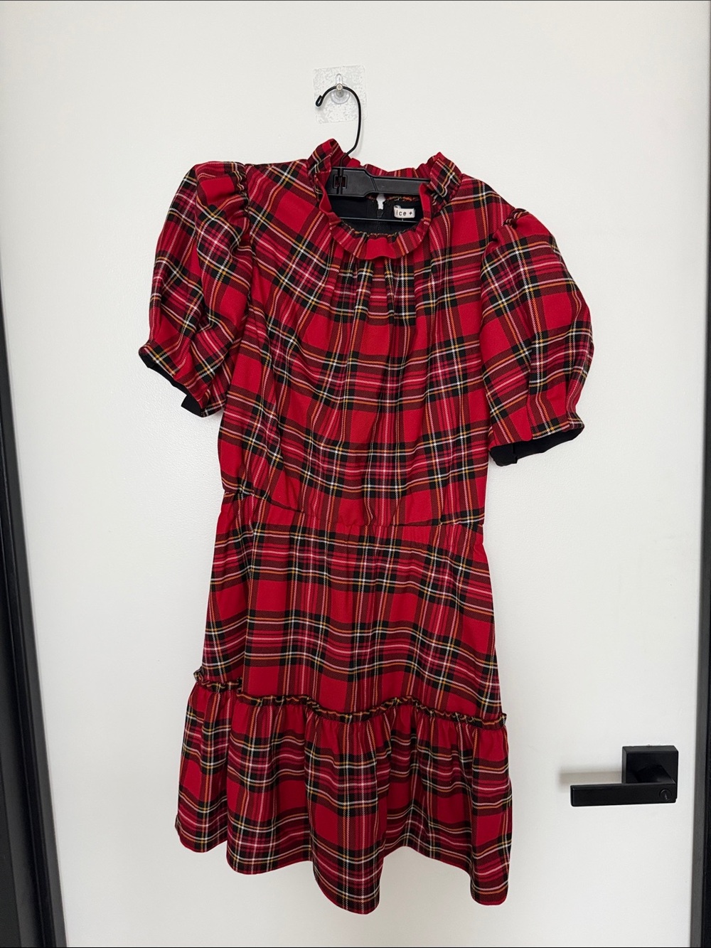 Red Plaid Short Sleeve Tiered Dress